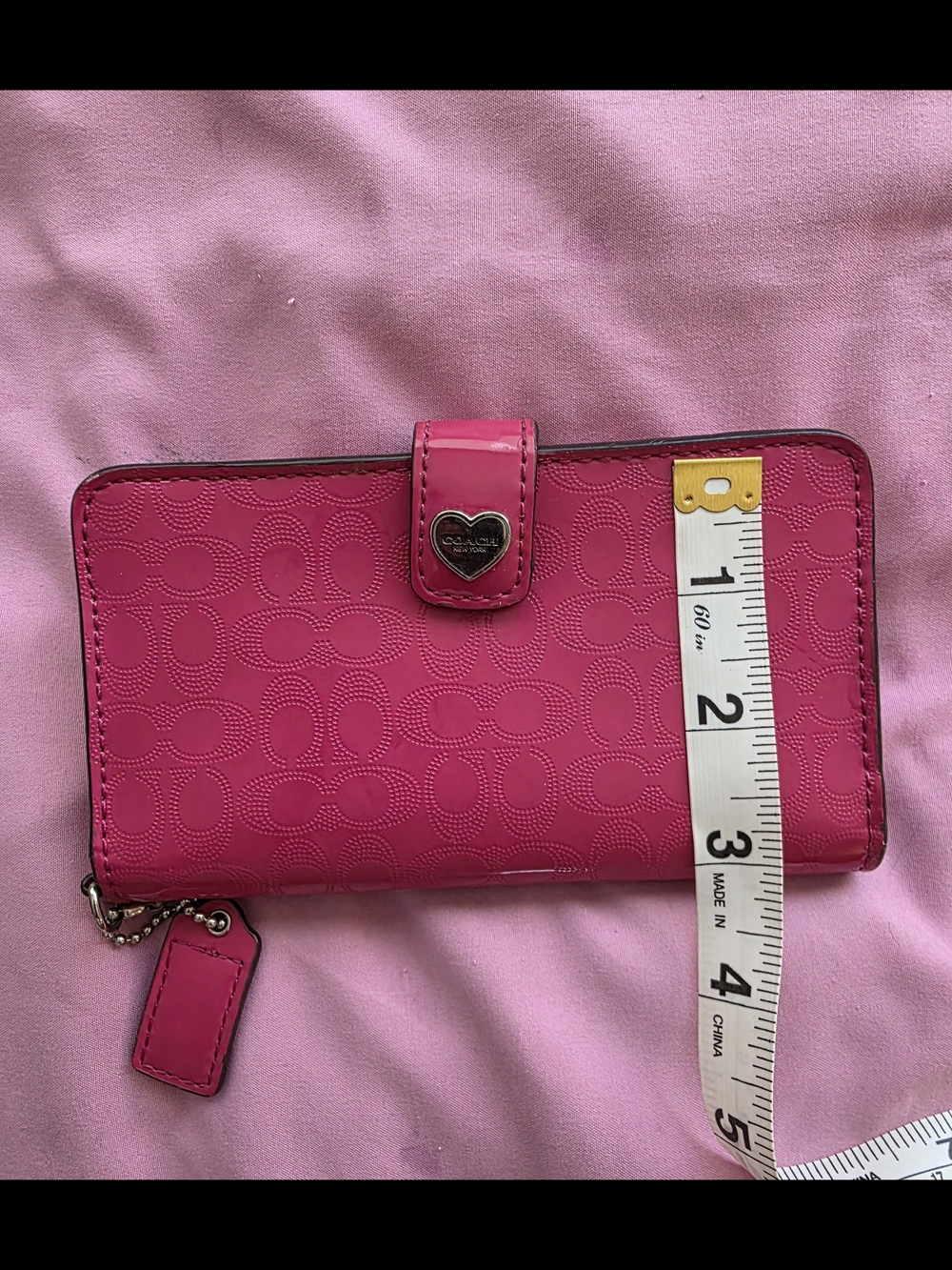 Coach Pink Signature Embossed Wallet with Heart Charm - Picture 4 of 8